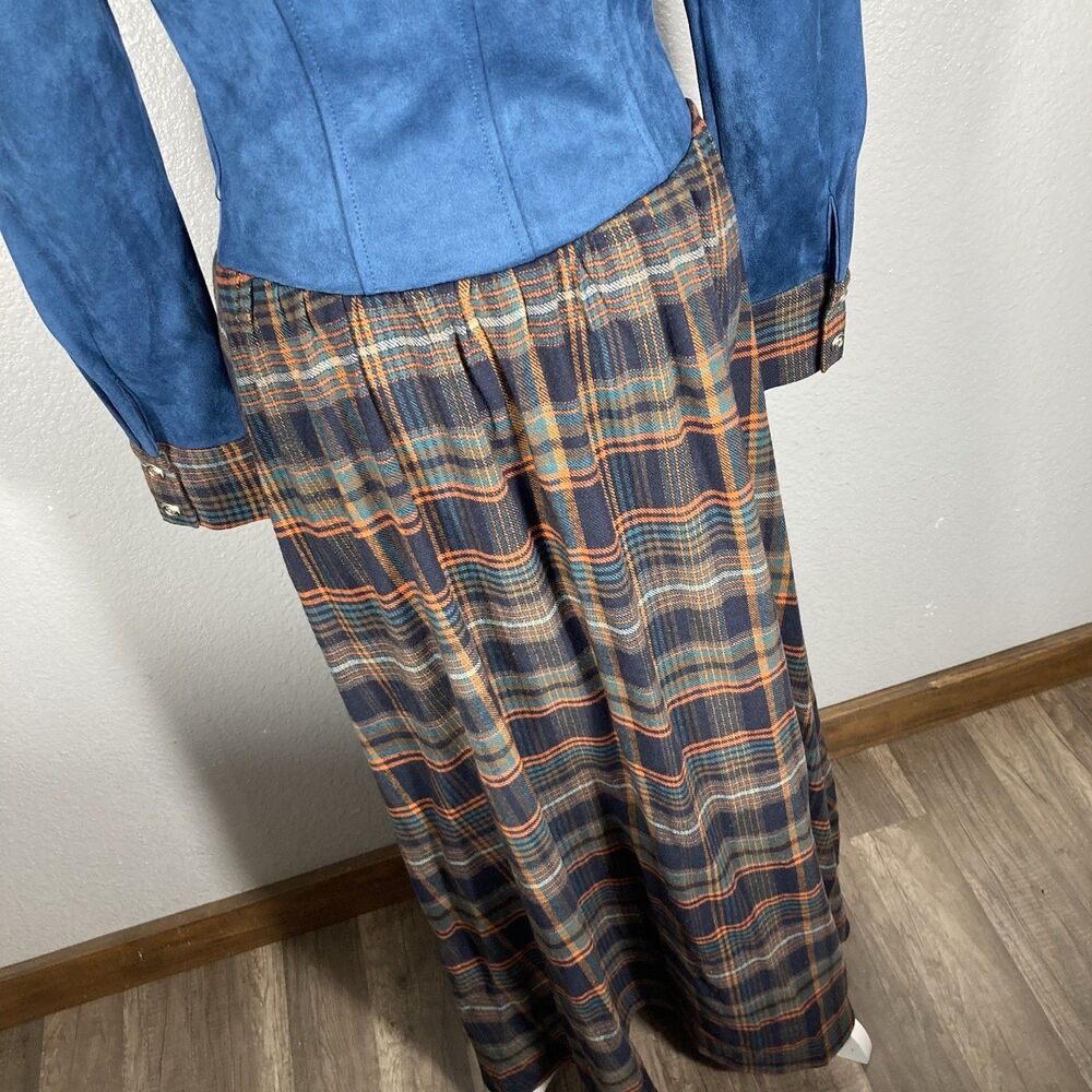 Womens Plaid Maxi Dress XS Faux Suede Pockets Western Prairie Retail $170 Oyrosy - Picture 12 of 16